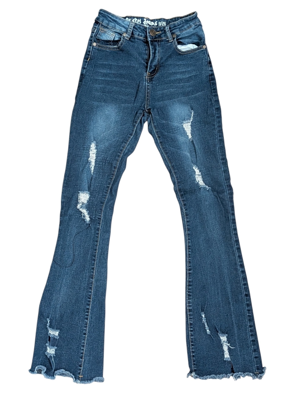 Women's Dark Wash Distressed Frayed Flare Jeans